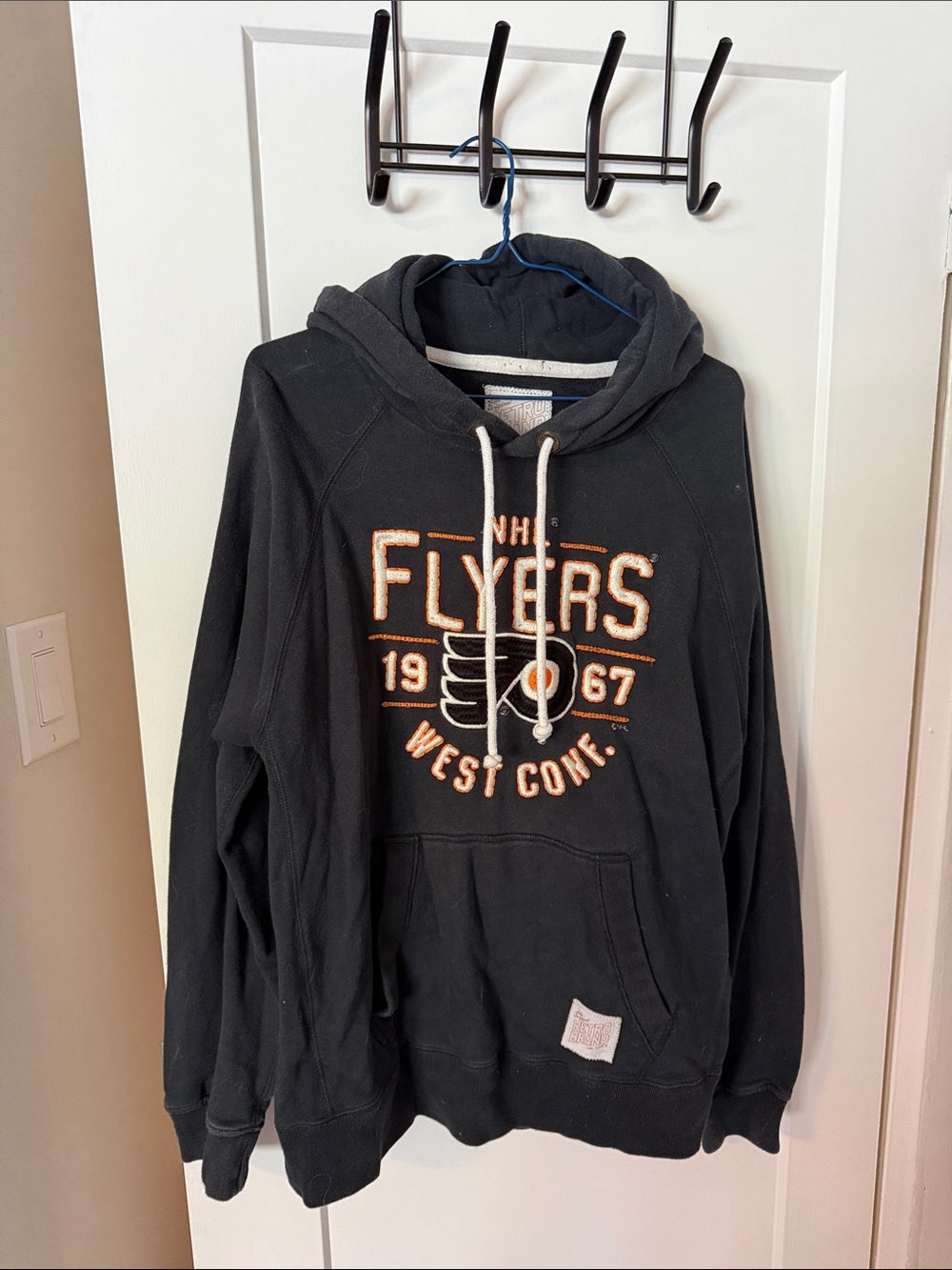 Retro Black Hoodie with Orange & White Philadelphia Flyers